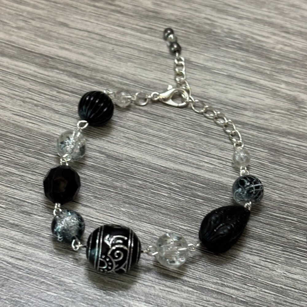 Black & Silver Beaded Statement Bracelet